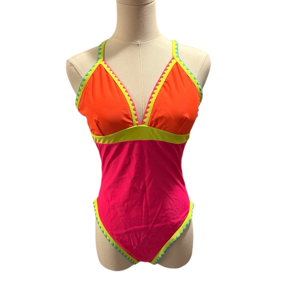 Vibrant Orange and Pink Women's Swimsuit S NWT